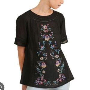 Umgee Black Embroidered Gauzy Peasant Blouse Size Large